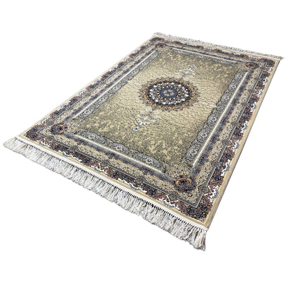 Wohnzimmer Teppich 160x230 Klassisch Beige mit blauem Akzentrand Stuttgart