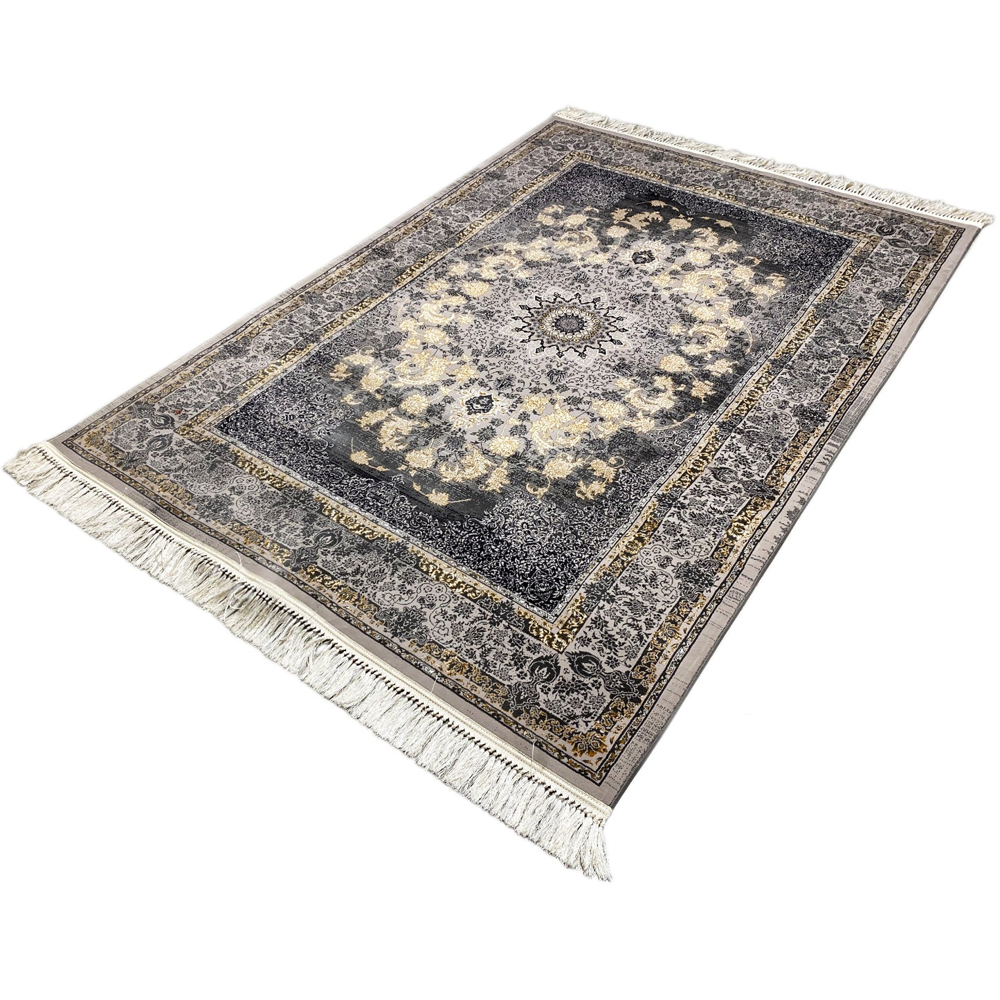 Eleganter, pflegeleichter gewebter Teppich mit Medaillon in Dunkel, Manchester.