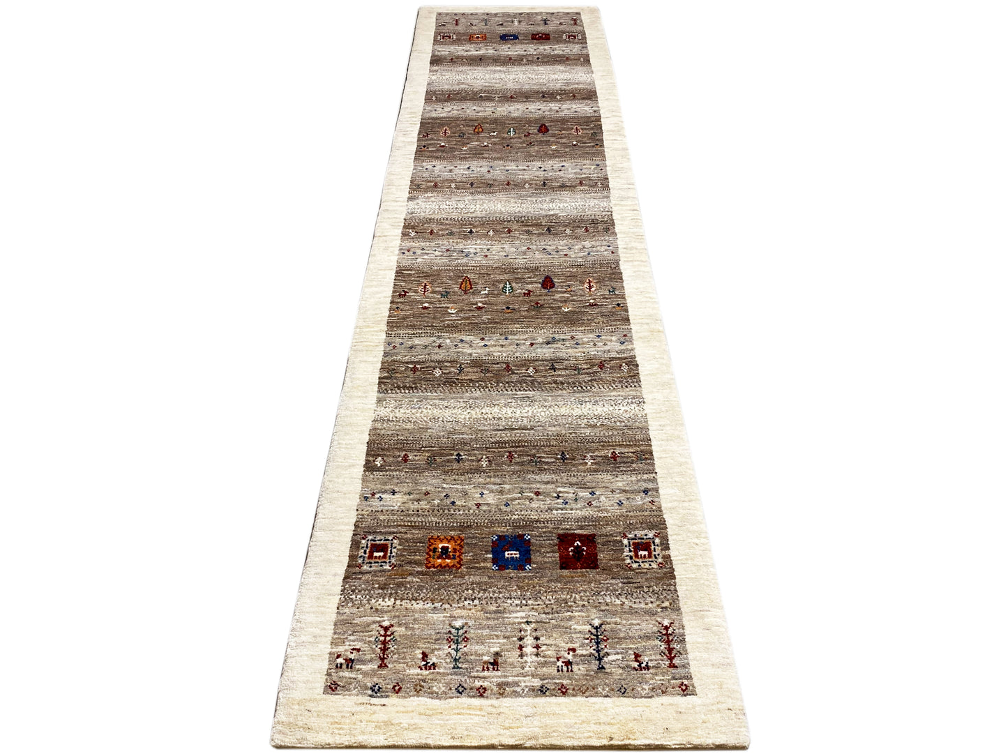 Gabbeh Läufer Teppich 352x78 cm pflanzengefärbte Naturwolle