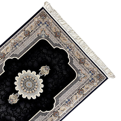 Wunderschöner Teppich mit Medaillon-Muster in Schwarz, Creme und Gold