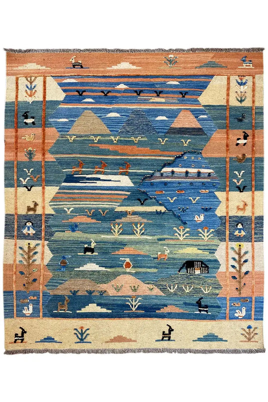  Kilim Qashqai  - 605615 (194x153 cm) - Premium Kelim from German Carpet Shop - Just €449! Shop now at German Carpet Shop